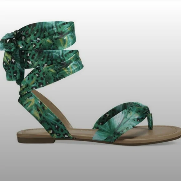 NWOB Thalia Sodi Womens Floral Joleyn Ribbon Tie Sandal Green Tropical Sz 7M - Picture 4 of 12